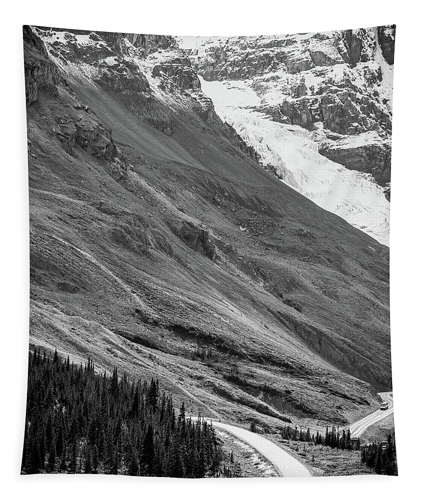 Black And White Mountain Road Tapestry featuring the photograph Monochrome Mountain Road by Dan Sproul