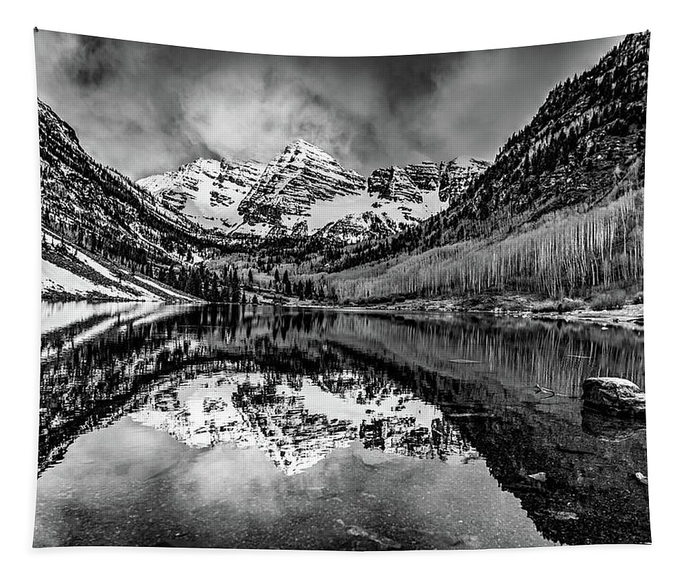 Maroon Bells Tapestry featuring the photograph Monochrome Shadows of Maroon Bells - Aspen Colorado by Gregory Ballos