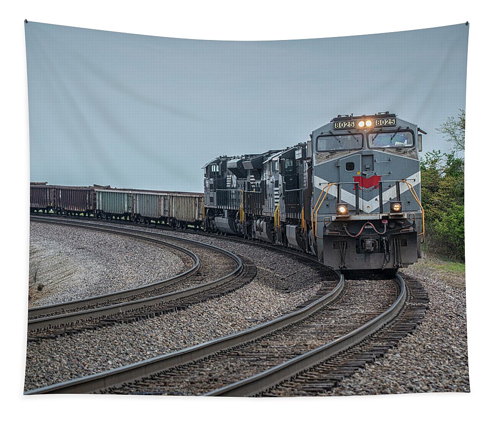 Railroad Tapestry featuring the photograph Monongahela Heritage Unit leads NS 168 at Princeton Indiana by Jim Pearson