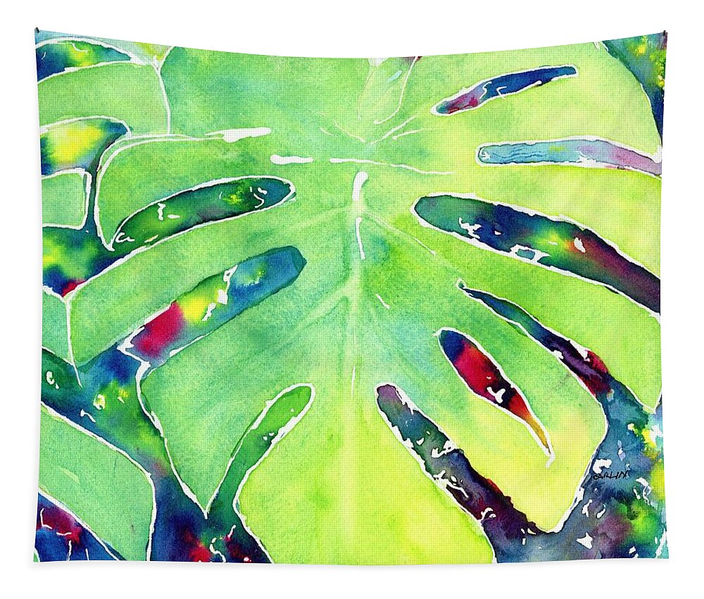Leaf Tapestry featuring the painting Monstera Tropical Leaves 1 by Carlin Blahnik CarlinArtWatercolor