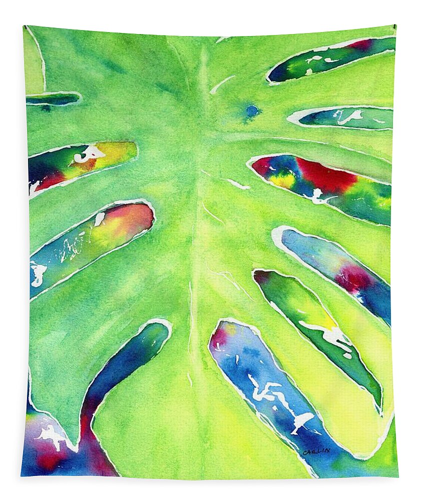 Leaf Tapestry featuring the painting Monstera Tropical Leaves 2 by Carlin Blahnik CarlinArtWatercolor