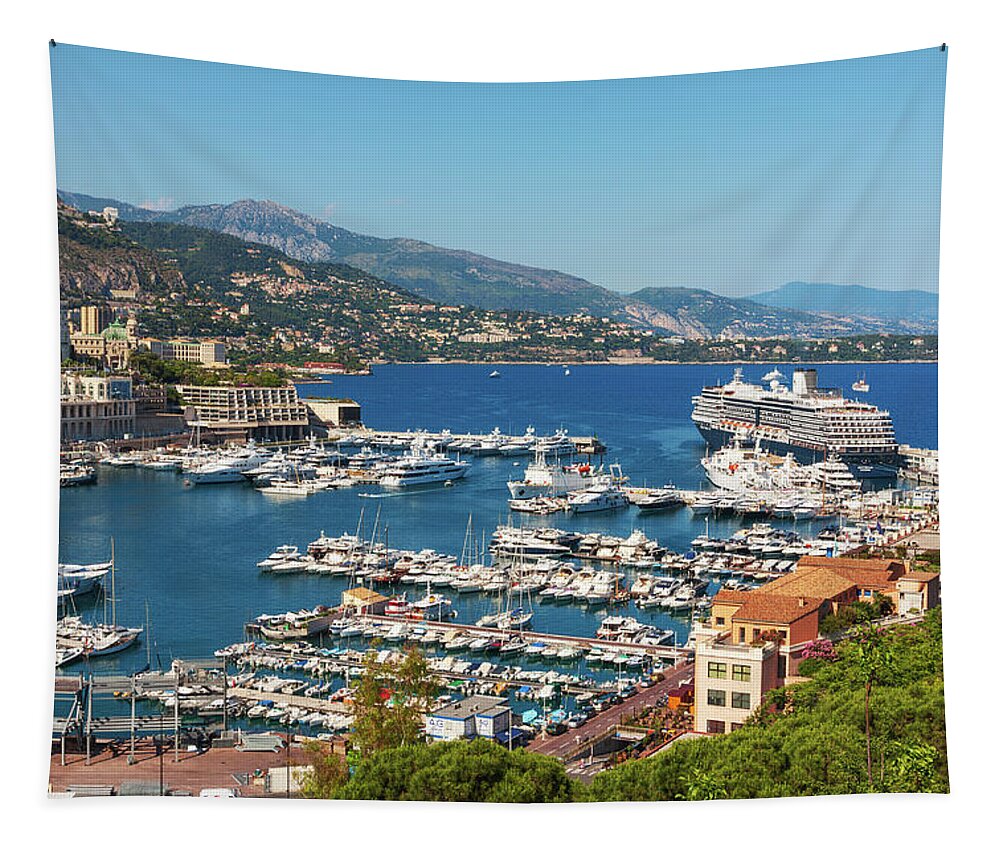 Monte Carlo Tapestry featuring the photograph Monte Carlo view of the bay and harbor by Tatiana Travelways