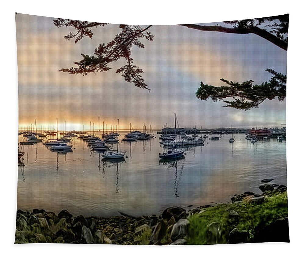 Monterey Tapestry featuring the photograph Monterey Bay Panoramic, California Coast by Don Schimmel