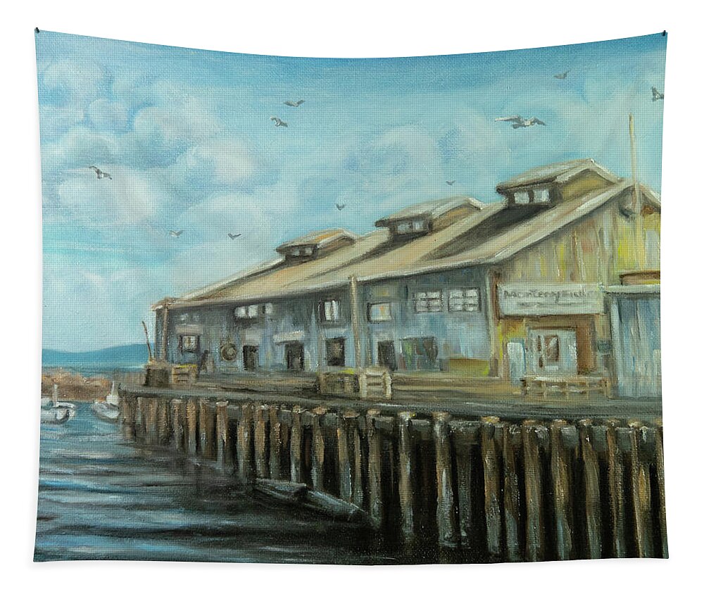 Municiple Wharf Tapestry featuring the painting Monterey Wharf by Brett Hardin