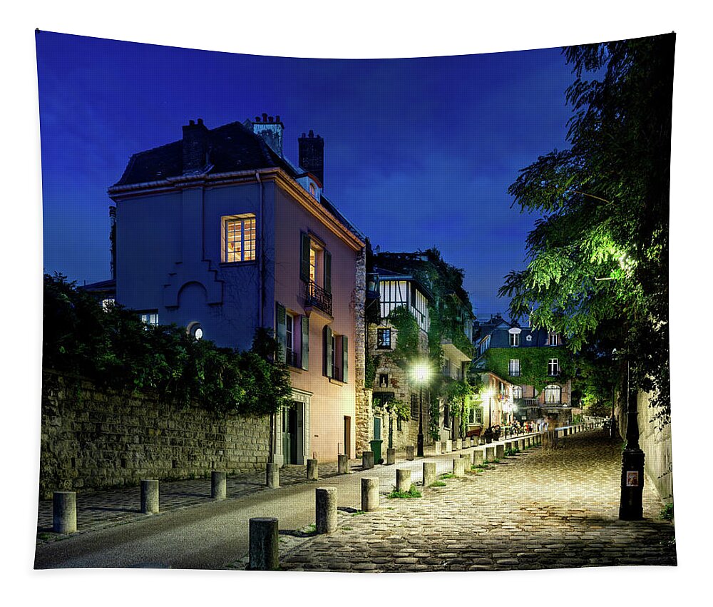 Paris Tapestry featuring the photograph Montmartre Street at Dusk by Weston Westmoreland