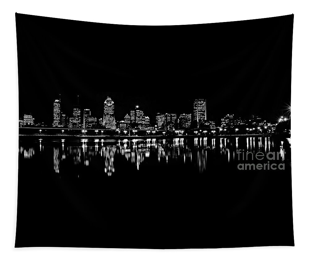  Montreal Tapestry featuring the photograph Montreal Skyline by night by Frederic Bourrigaud