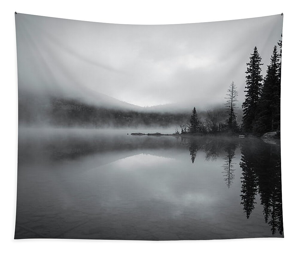 Moody Morning Lake Reflection Tapestry featuring the photograph Moody Morning Lake Reflection by Dan Sproul
