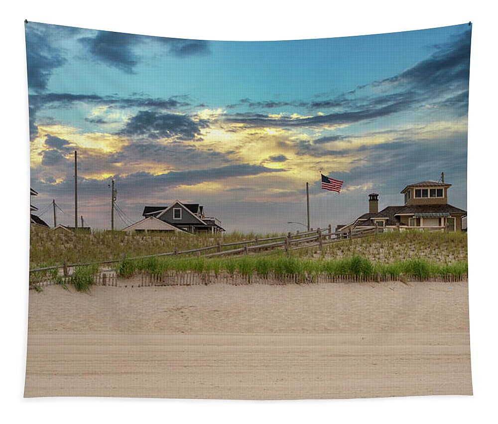 Beach Tapestry featuring the photograph Moody Skies Behind the Beach Houses by Matthew DeGrushe