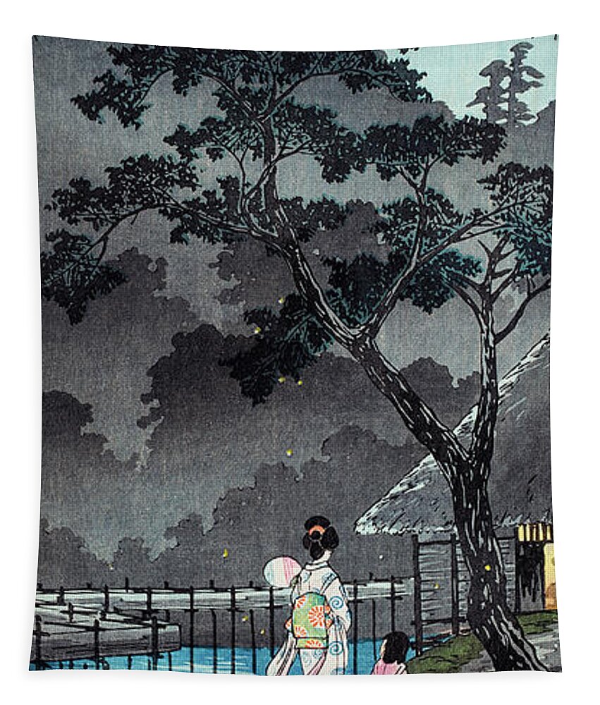 Japan Tapestry featuring the painting Moon at Sekiguchi by Hiroaki Takahashi