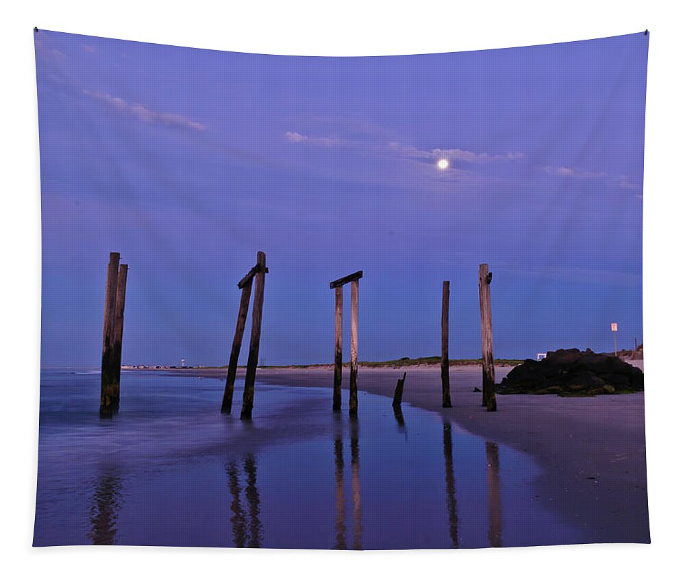 59th Pier Tapestry featuring the photograph Moon Light Piers by Louis Dallara