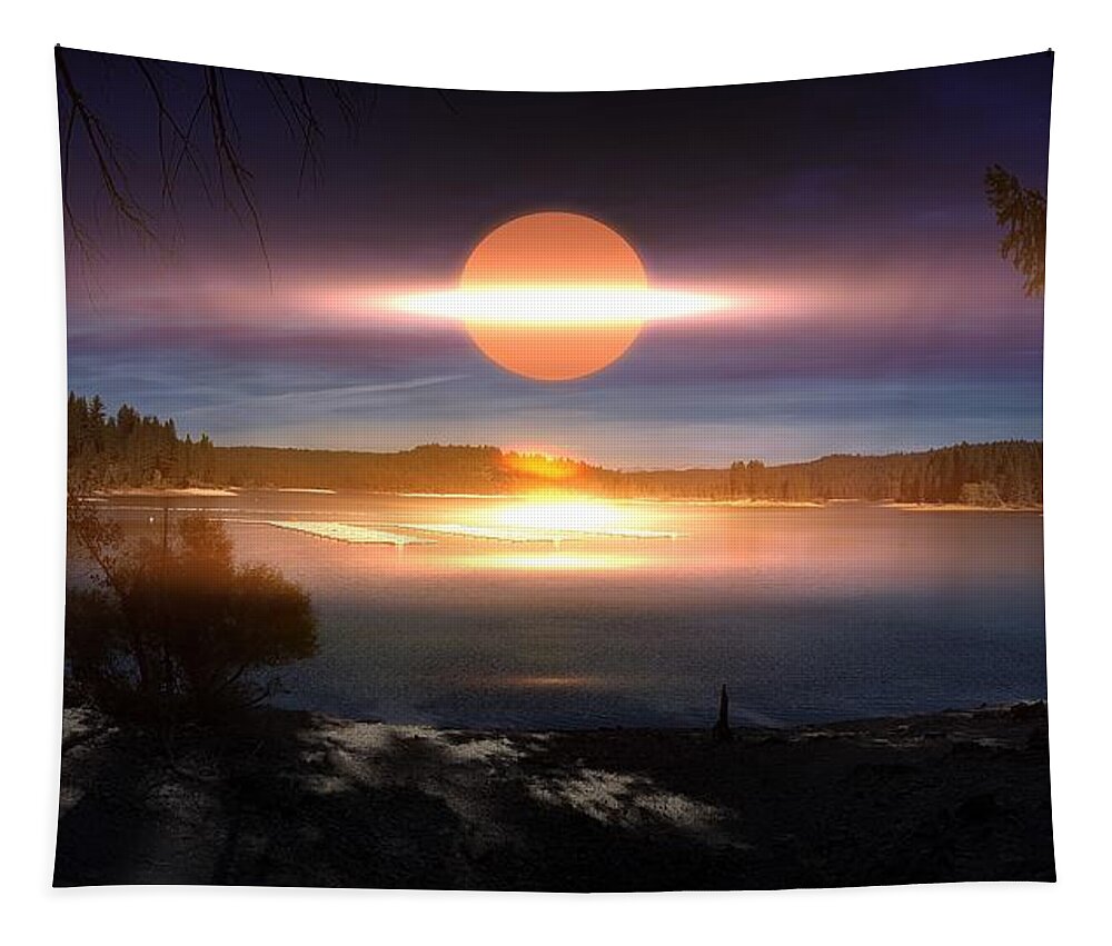 Photograph Tapestry featuring the photograph Moon Over Lake by Beverly Read