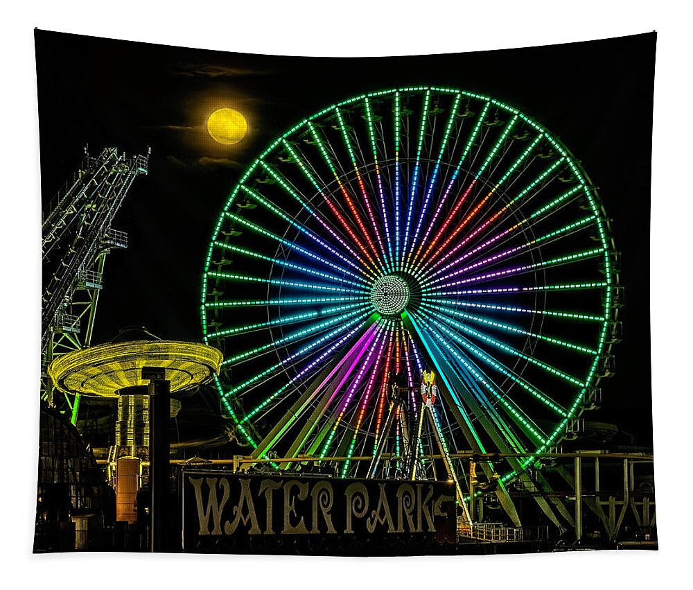 Beach Tapestry featuring the photograph Moon Over the Ferris Wheel by Nick Zelinsky Jr