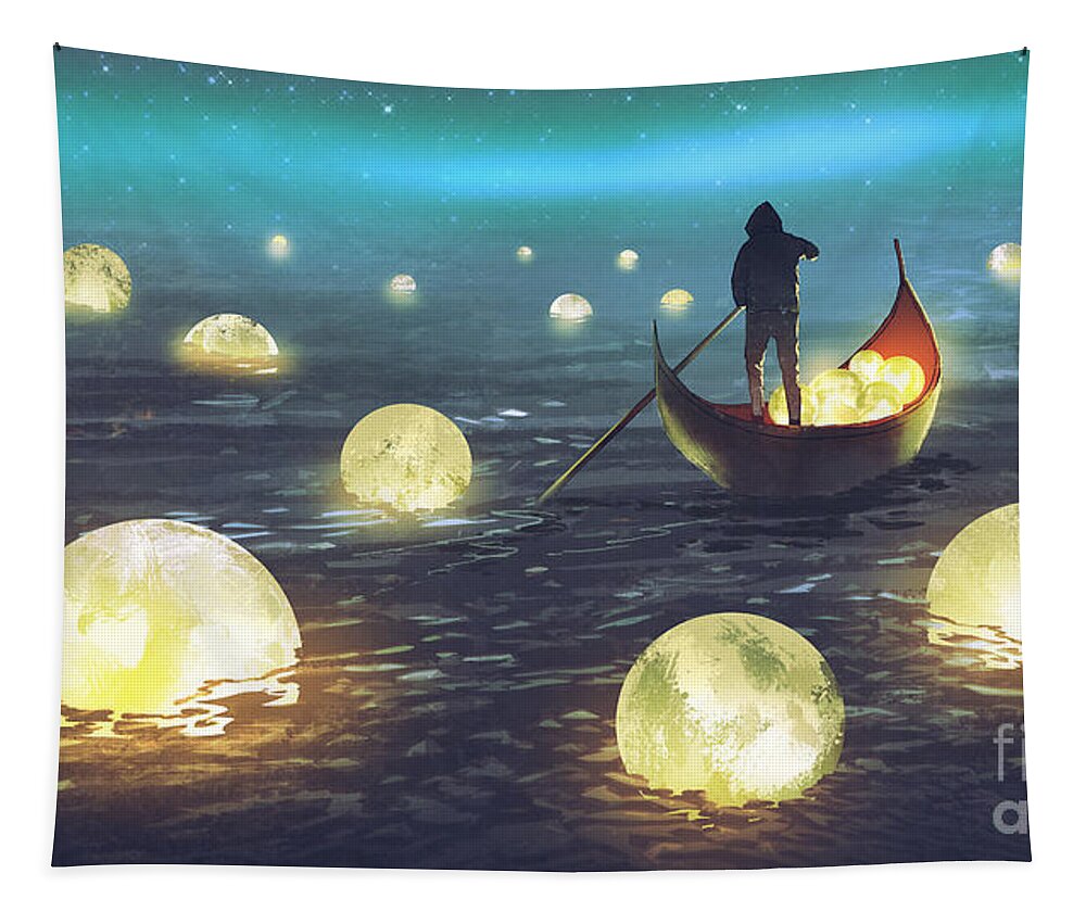 Illustration Tapestry featuring the painting Moon Picking by Tithi Luadthong