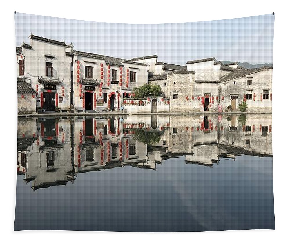 Moon Pond Tapestry featuring the photograph Moon Pond In Hong Village 2 by Mingming Jiang