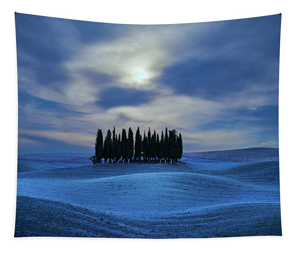 Moon Tapestry featuring the photograph Moon Rise over the farm land by Henry w Liu