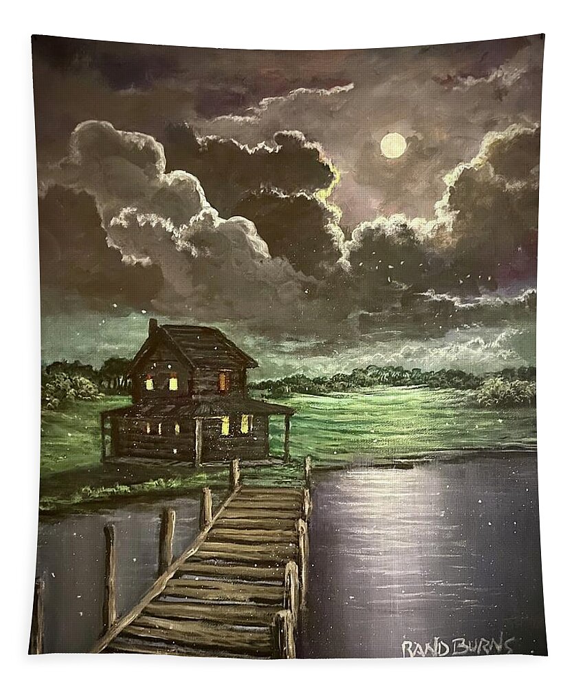 Night Tapestry featuring the painting Moonbeams And Fireflies by Rand Burns