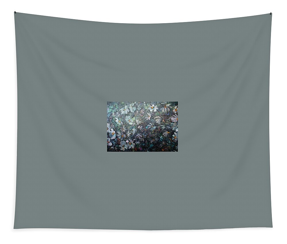 Floral Daisies Abstract Tapestry featuring the painting Moonlight And Daisies.. by Karin Dawn Kelshall- Best