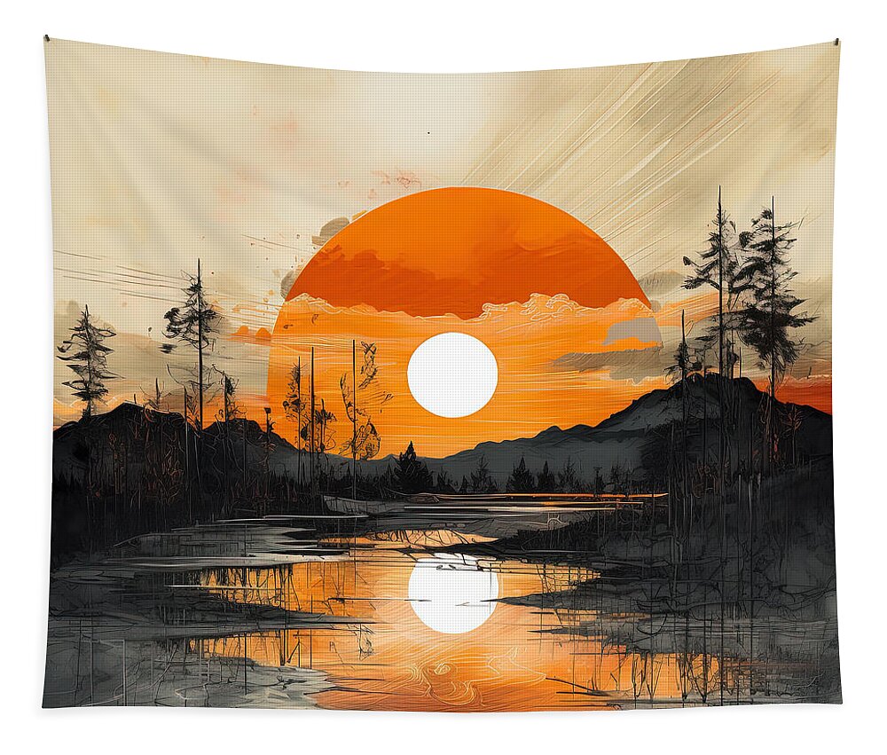 Gray And Orange Art Tapestry featuring the painting Moonlight Dances with Shadows by Lourry Legarde