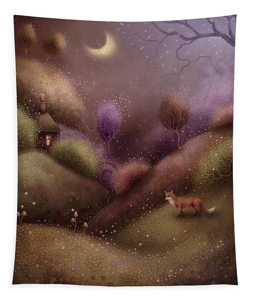 Fox Tapestry featuring the painting Moonlight Encounter by Joe Gilronan