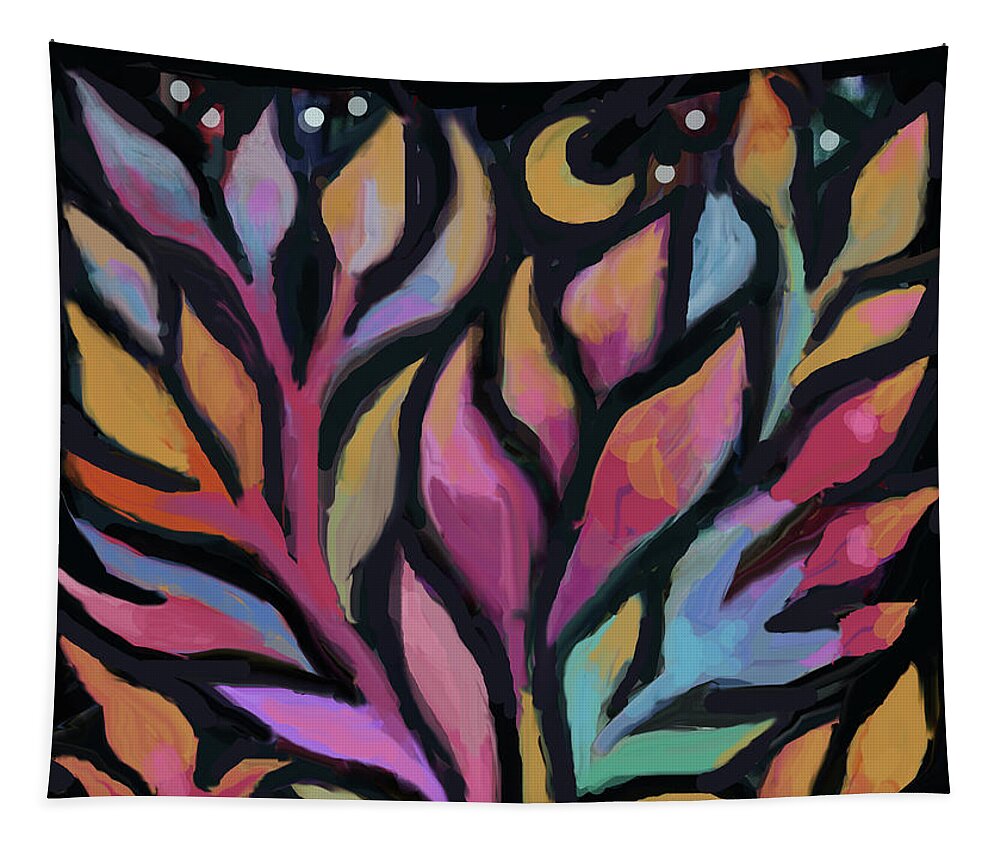 Digital Art Tapestry featuring the digital art Moonlight Garden by Jean Batzell Fitzgerald