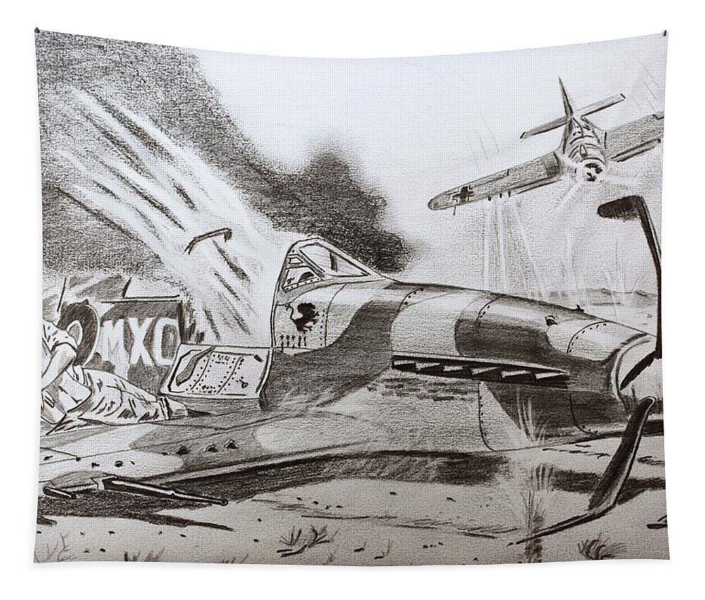Spitfire Tapestry featuring the drawing Moonlight Revenge by Yngve Alexandersson