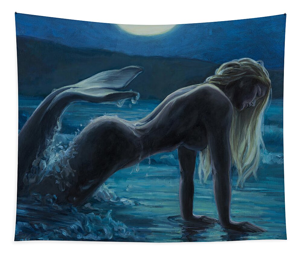Mermaid Tapestry featuring the painting Moonlight shadow by Marco Busoni