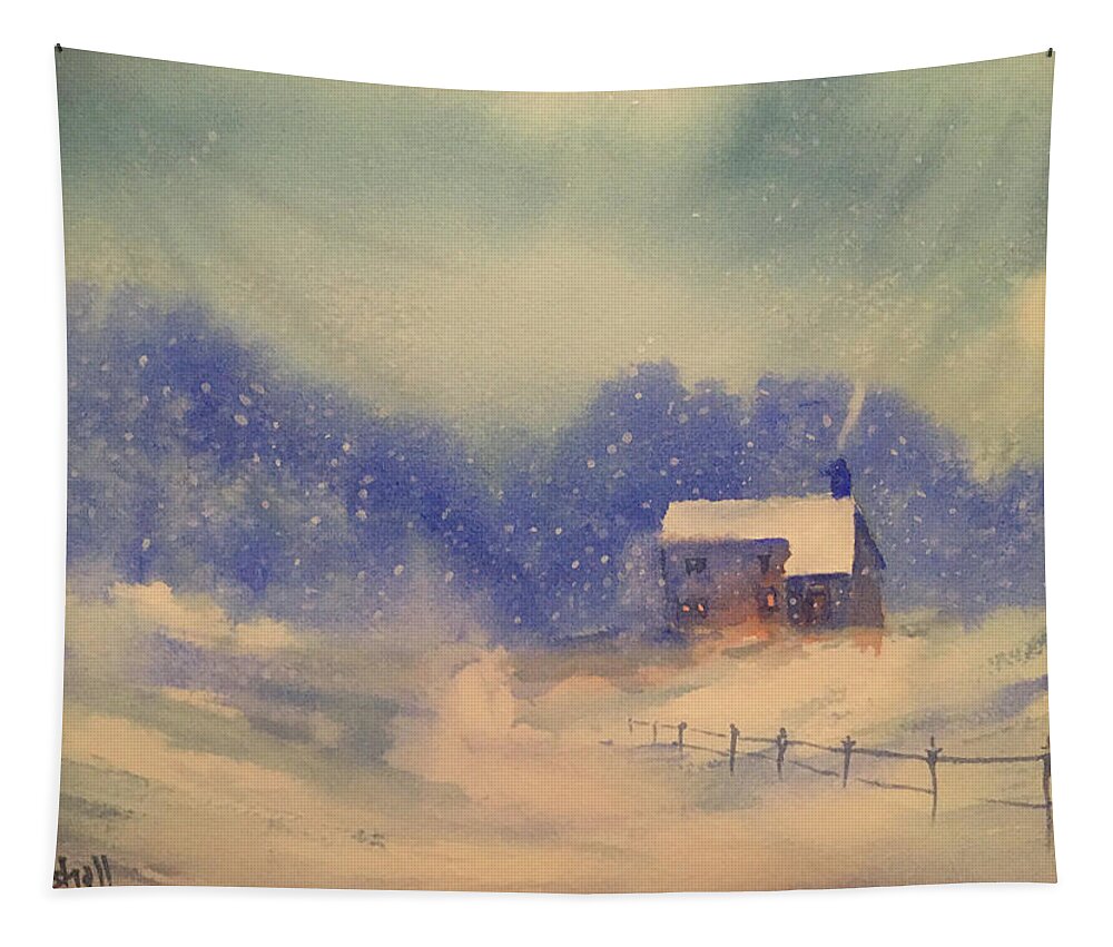 Watercolour Tapestry featuring the painting Moonlight Snowstorm by Glenn Marshall