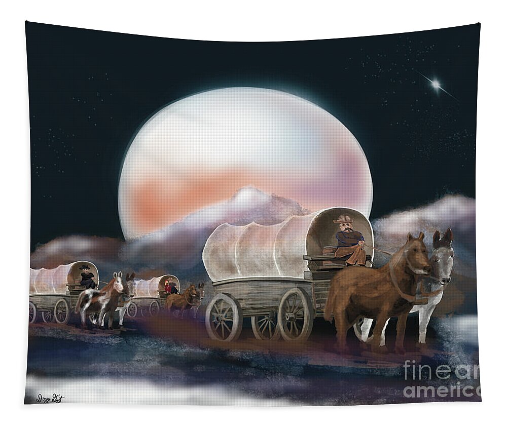 Horses Tapestry featuring the digital art Moonlight Wagon Train by Doug Gist