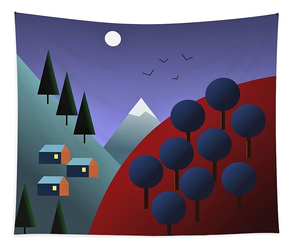 Mountainscape Tapestry featuring the digital art Moonlit Mountainscape by Fatline Graphic Art