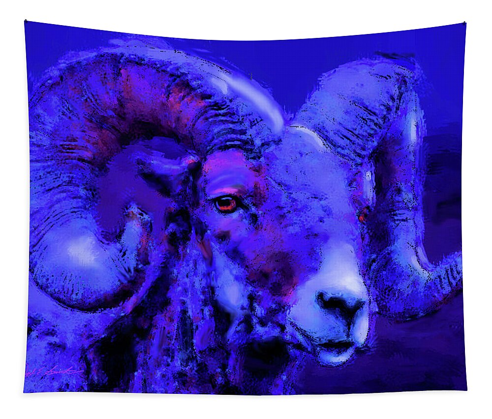Moonlight Tapestry featuring the painting Moonlit Ram  by Joel Smith