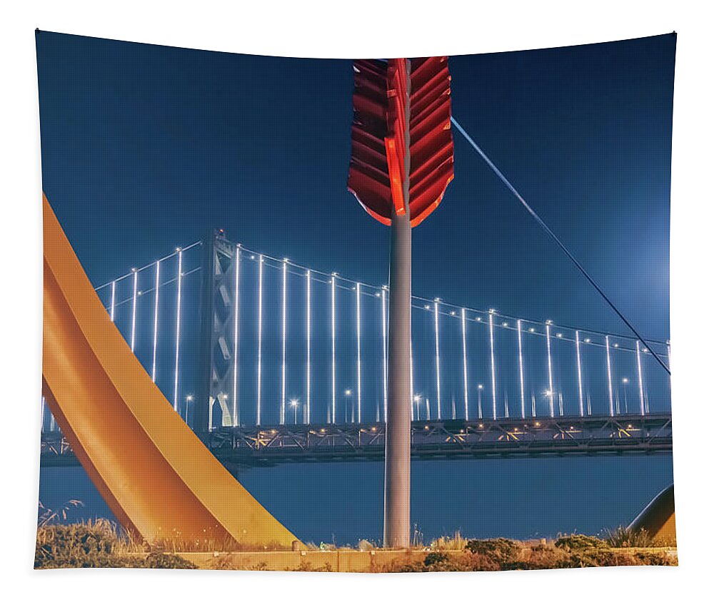 Moon Tapestry featuring the photograph Moonrise Over Bridge by Jonathan Nguyen