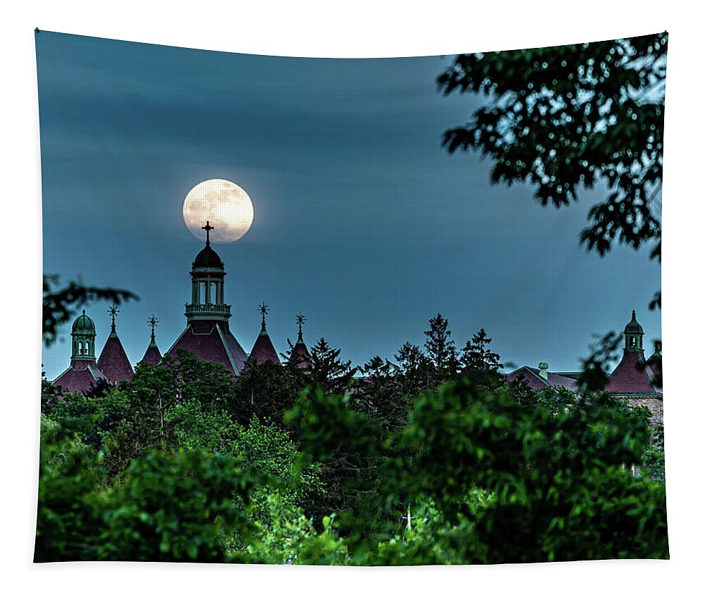 Dunwoodie Tapestry featuring the photograph Moonrise over Yonkers by Kevin Suttlehan
