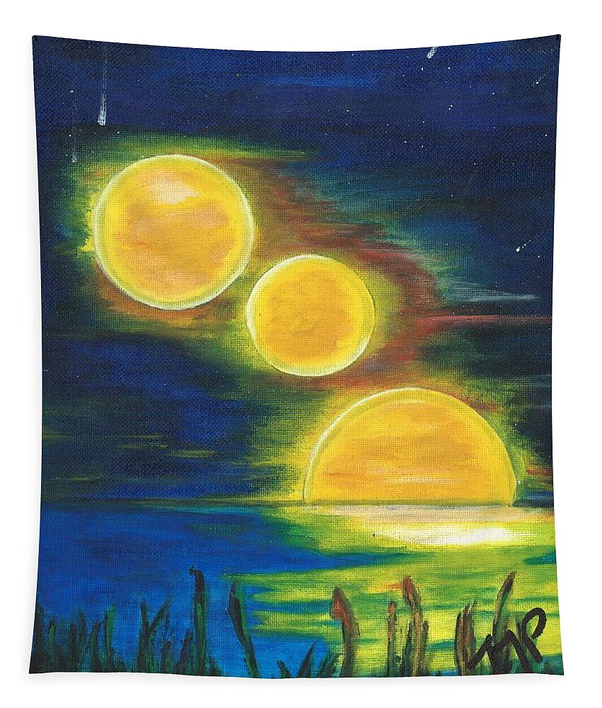 Night Sky Tapestry featuring the painting Moons Alighting by Esoteric Gardens KN