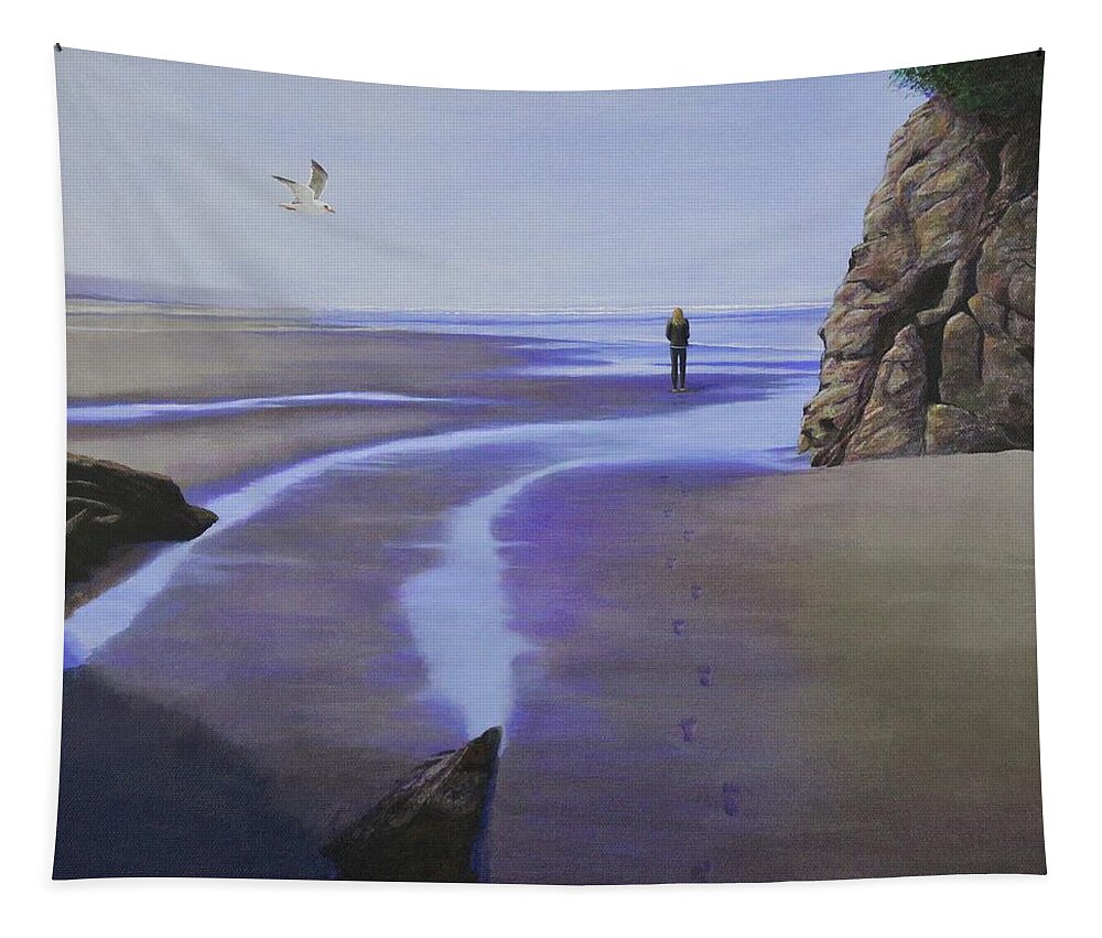 Kim Mcclinton Tapestry featuring the painting Low Tide on Moonstone Beach by Kim McClinton
