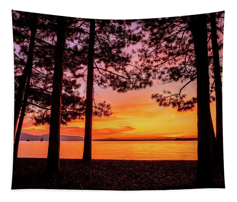 Sunset Tapestry featuring the photograph Moosehead Lake 4411 by Greg Hartford