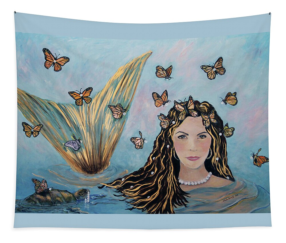 Mermaid Tapestry featuring the painting More Precious Than Gold by Linda Queally by Linda Queally