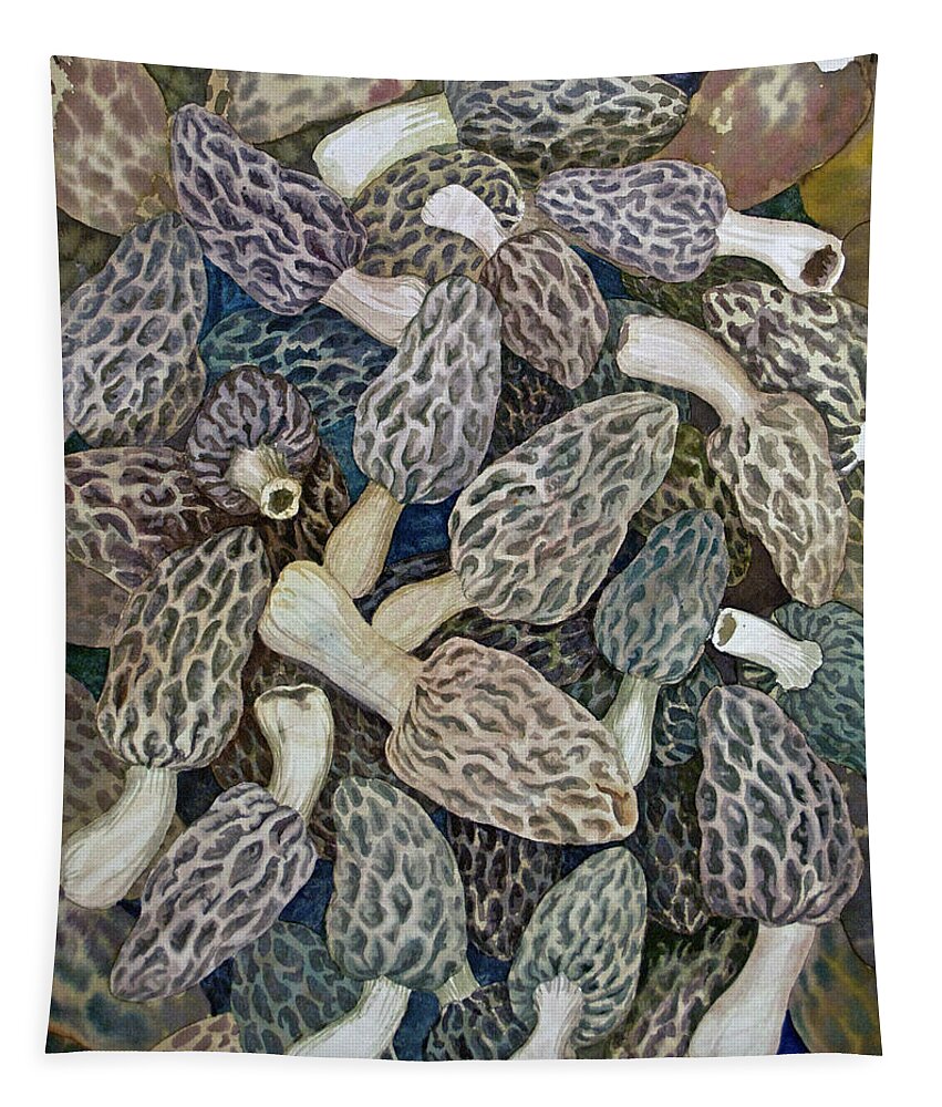 Morels Tapestry featuring the painting Morel Dilemma II by Helen Klebesadel
