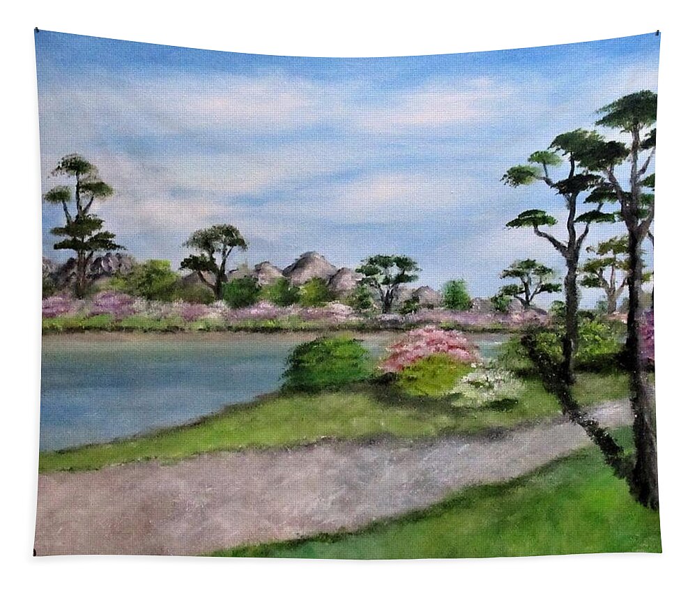 Landscape Tapestry featuring the painting Mori Park by Gregory Dorosh