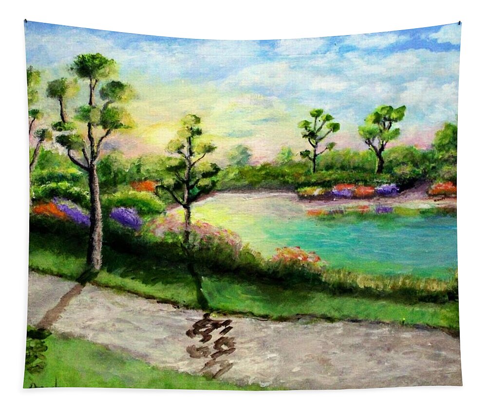 Landscape Tapestry featuring the painting Morika Park by Gregory Dorosh