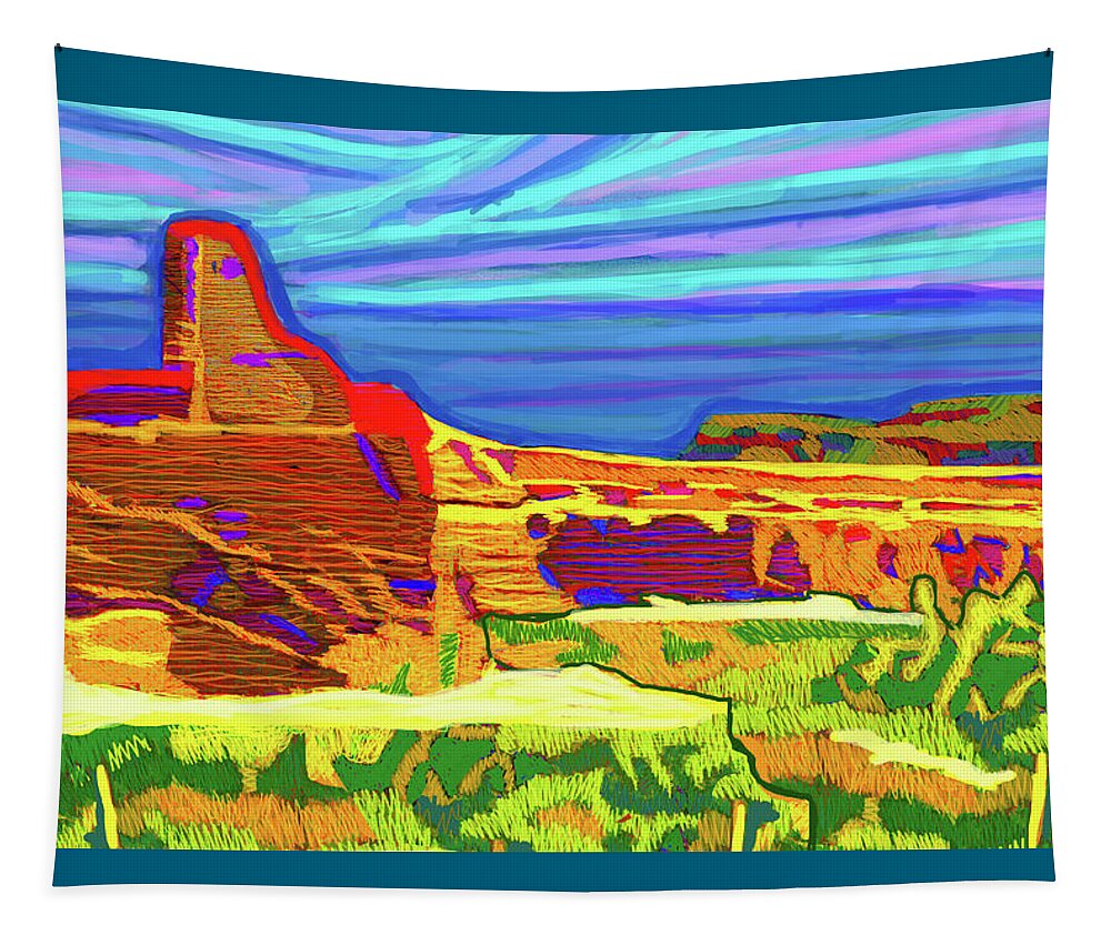 Sunrise Tapestry featuring the painting Morning At Chaco Canyon by Rod Whyte