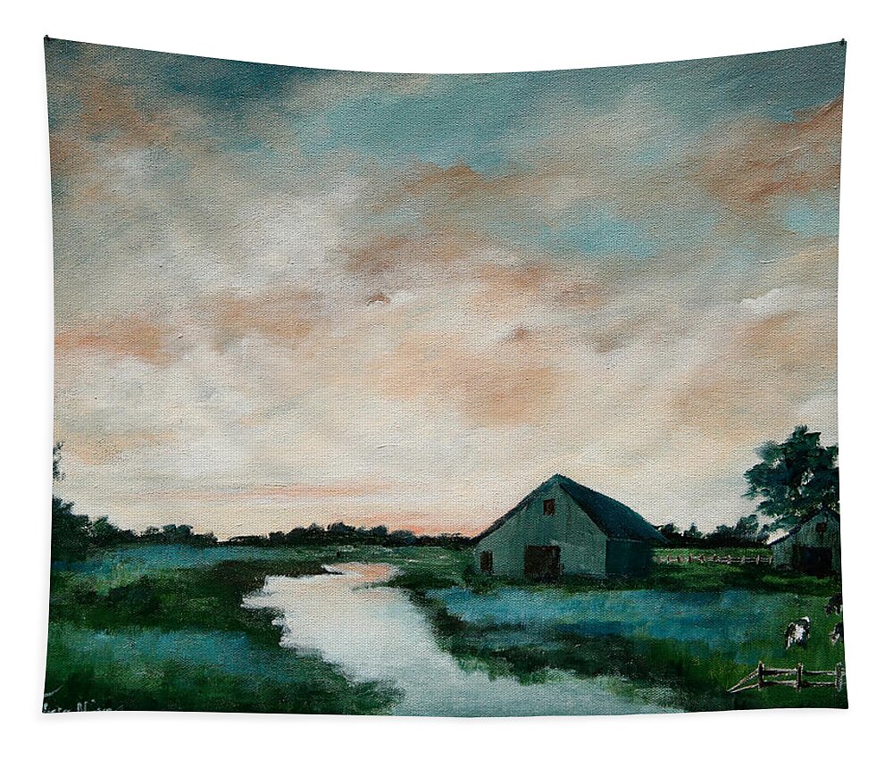 Barn Tapestry featuring the painting Morning Barn by Katrina Nixon