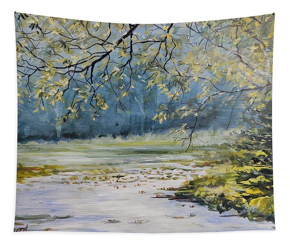 Landscape Tapestry featuring the painting Morning Blue by William Brody