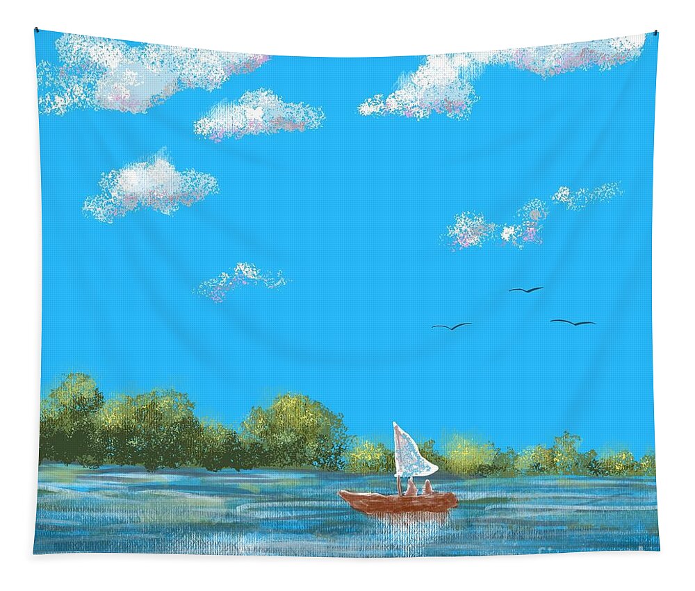 Water Tapestry featuring the digital art Morning Boat Ride by Stacy C Bottoms
