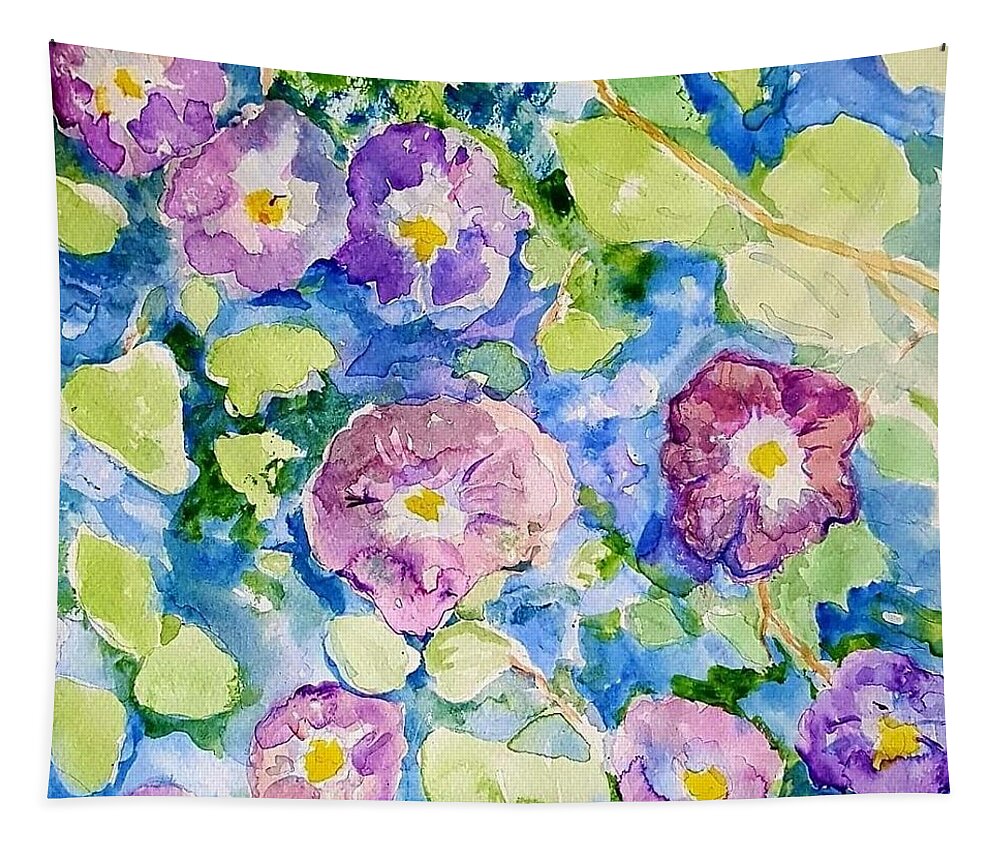 Gardens Tapestry featuring the painting Morning Glories #2 by Julie TuckerDemps