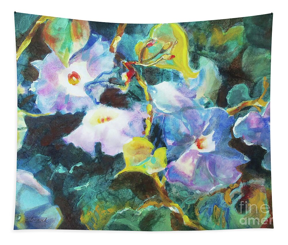 Color Tapestry featuring the painting Morning Glories by Kathy Braud