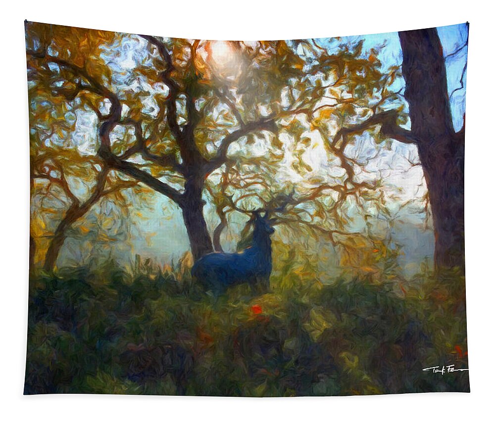 Landscape Tapestry featuring the painting Morning Glory, Santa Cruz Mountains, California by Trask Ferrero