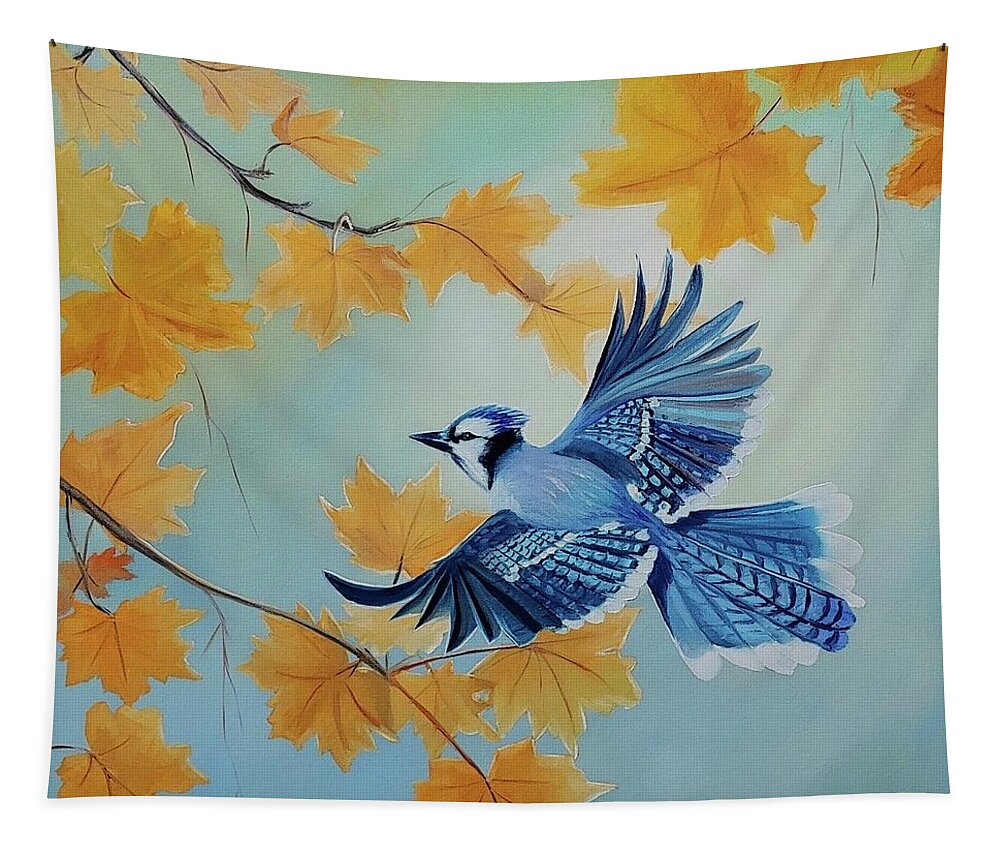 Blue Jay Tapestry featuring the painting Morning Jay by Connie Rish