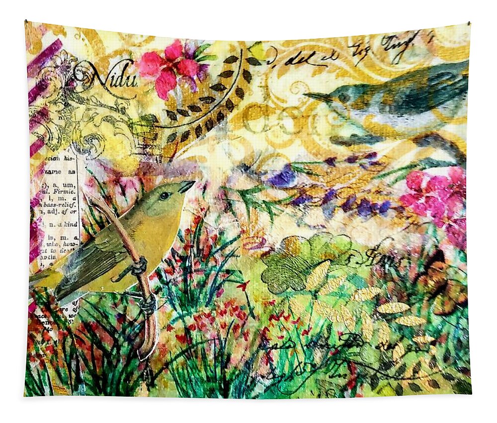 Watercolor Tapestry featuring the mixed media Morning Lilies by Deborah Cherrin