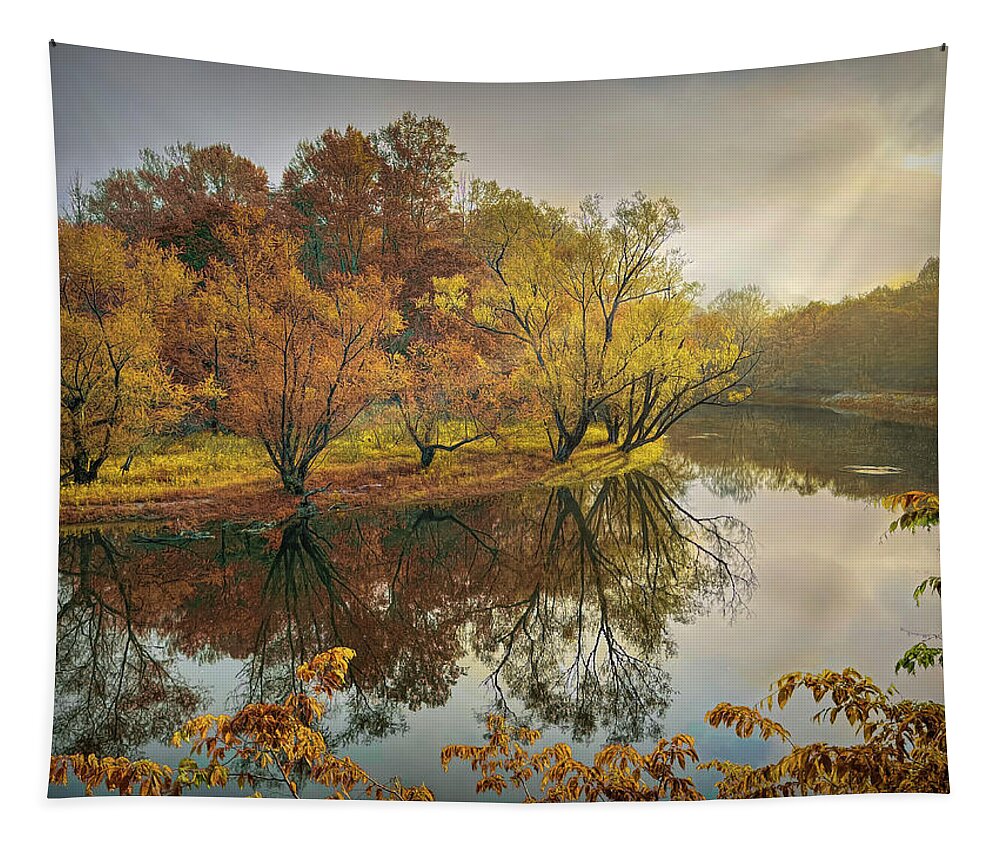 River Tapestry featuring the photograph Morning Reflections on the Autumn River by Debra and Dave Vanderlaan