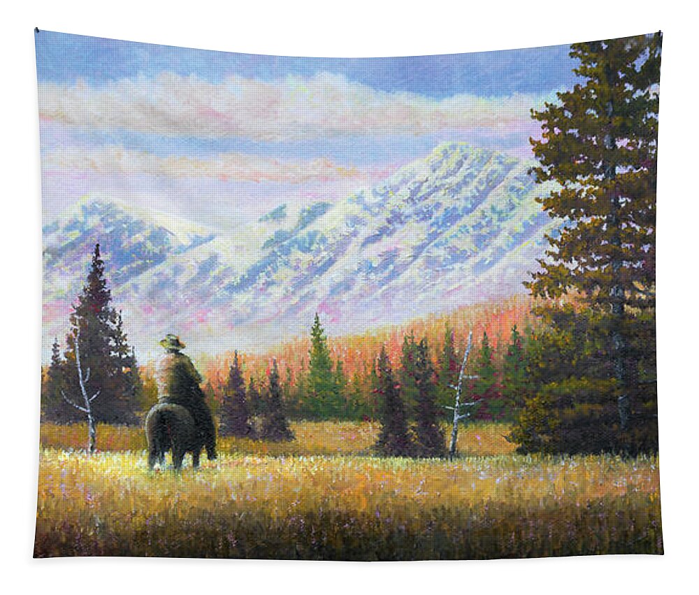 Landscape Tapestry featuring the painting Morning Ride by Douglas Castleman